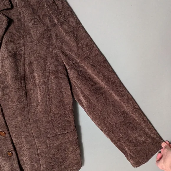 Croft & Barrow Floral Textured Jacquard Brown Blazer Classic Cozy Career Jacket - Picture 9 of 16